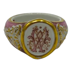 Unique Antique Old Paris Porcelain "w" Napkin Ring