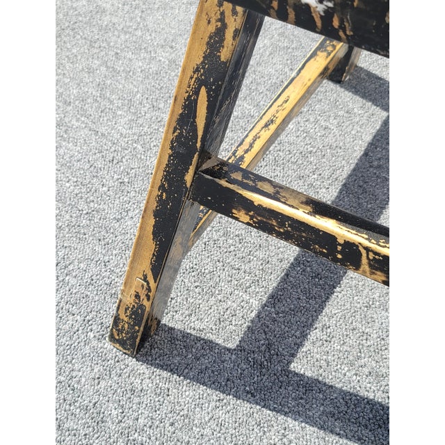 Vintage French Country Farmhouse Chic Metalic Gold & Black Crackle Bench Stool For Sale - Image 11 of 13