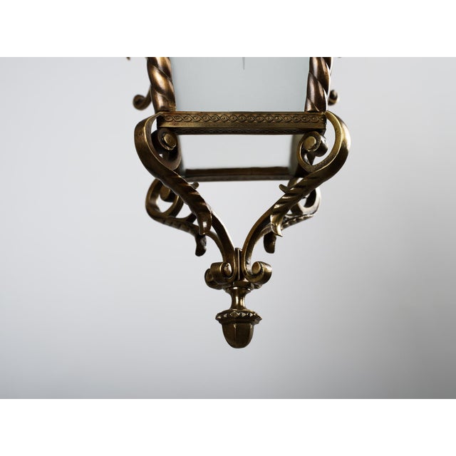 Brass 1950s Brass & Etched Glass Cross Lantern For Sale - Image 8 of 11