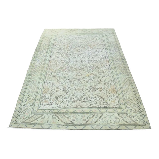 Turkish Oriental Low Pile Neutral Area Rug For Sale