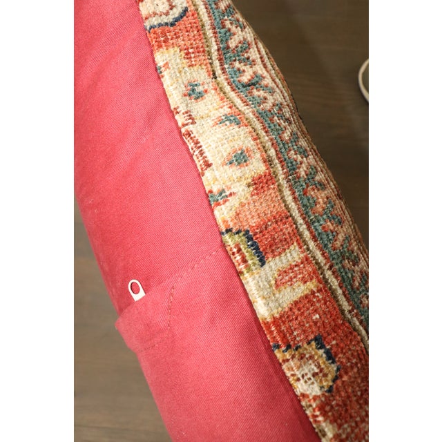 Pillow made from an old persian mahal rug. poly fill insert and a zipper closure 19'' x 19''