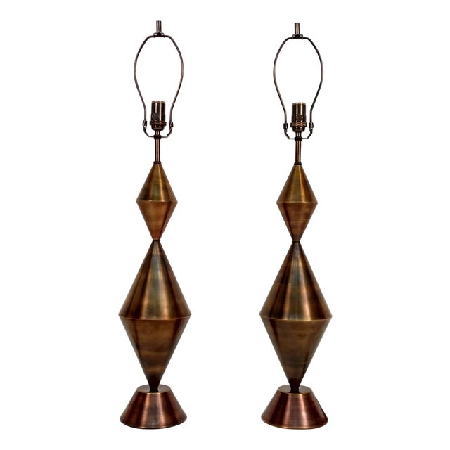 Handcrafted Brass Conical Table Lamps - A Pair For Sale