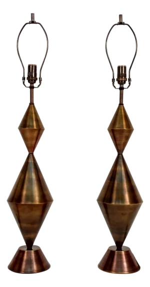 Handcrafted Brass Conical Table Lamps - A Pair