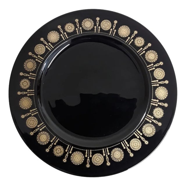Vintage Serving Plate in Porcelain Noire with Gold-Colored Decor attributed to Tapio Workkala for Rosenthal Studio Line For Sale