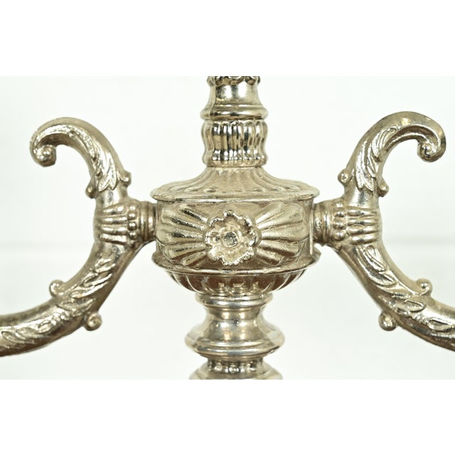 Metal Tiffany & Co. Style Antique Victorian Silverplate Three-Light Candelabras, Pair For Sale - Image 7 of 12