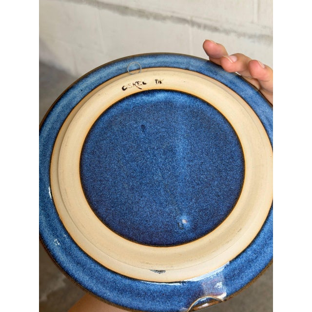 Aksel Krog Ceramic Wall Plaque Candle Holder Speckled Blue Stoneware Denmark 1960s For Sale In Los Angeles - Image 6 of 9
