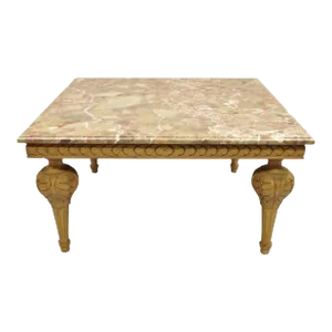 Vintage Italian Neoclassical Style Pink Rouge Marble Square Coffee Table