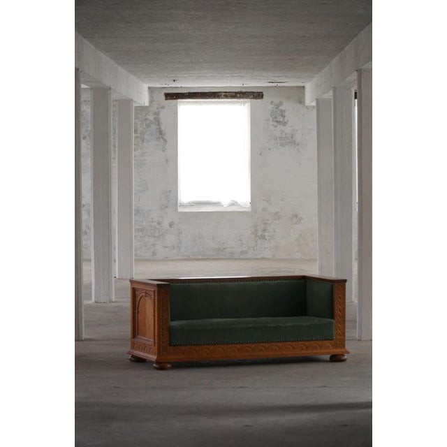 Vintage Danish Empire Sofa in Oak and Velour, 1920s For Sale - Image 4 of 16