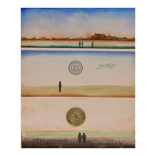 Saul Steinberg (1914-1999, American) Postcard Style Watercolor Landscape Painting For Sale