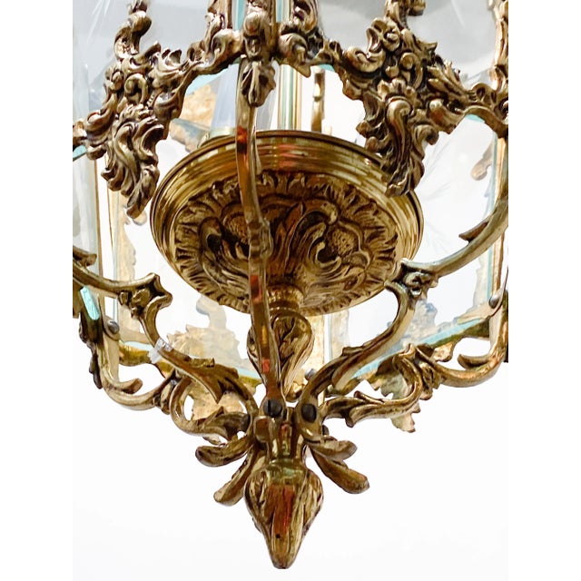 1930s Vintage Bronze Lantern With Etched Glass Panels For Sale - Image 4 of 6