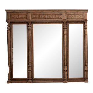 1900-1909 France Warm Golden Oak Carved Oak Triptych Mirror For Sale