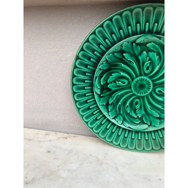 French Country French Green Majolica Plate Salins, Circa 1890 For Sale - Image 3 of 7