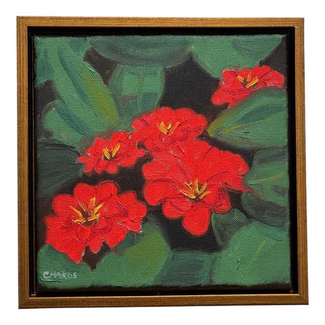 Five Red Begonias: A Trip to the Gardens., Original Painting by George T. Chakos For Sale
