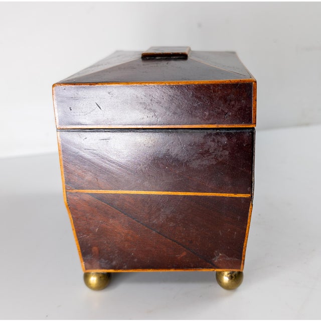 Mid 19th Century 19th Century English Regency Sarcophagus Form Tea Caddy Box in Mahogany Veneer For Sale - Image 5 of 12