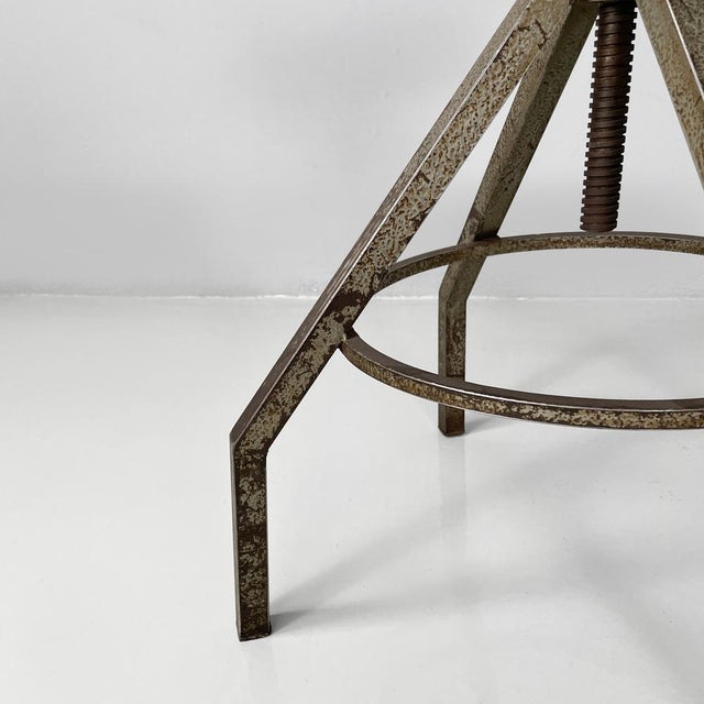 Industrial Italian Adjustable Stool in Grey Wood and Metal, 1950s For Sale - Image 11 of 16
