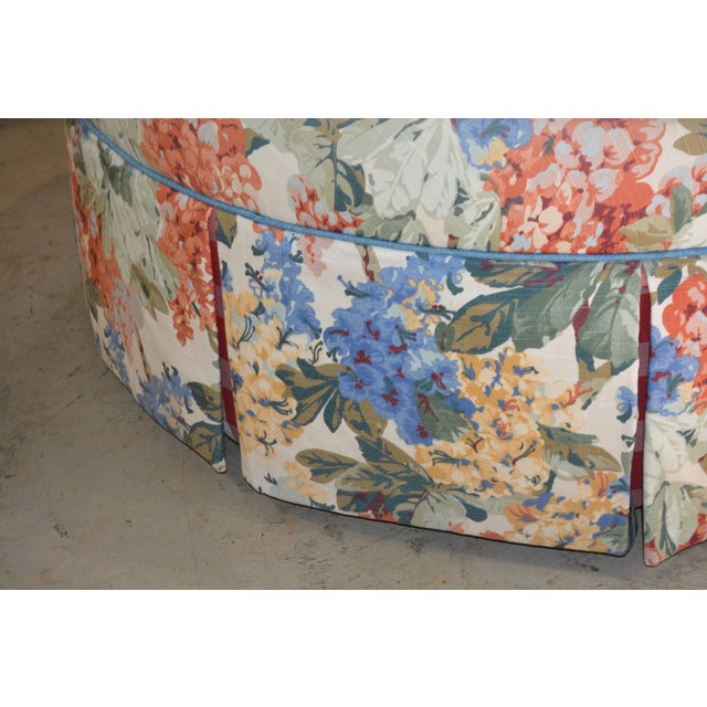 Metal 1990s Round Colorful Blue Pink Yellow Floral Cocktail Ottoman For Sale - Image 7 of 10