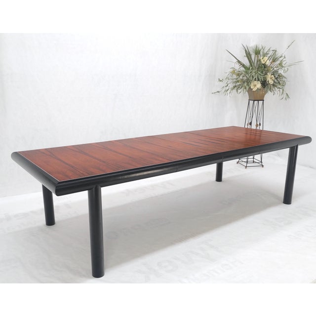 Mid-Century Modern Rosewood Top Black Lacquer Base Massive Cylinder Shape Legs Dining Table For Sale - Image 3 of 12