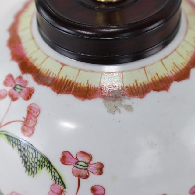 Vintage Chinese Porcelain Ginger Jar Table Lamp With Floral Design For Sale - Image 10 of 12