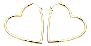 14k Yellow Gold Heart Hoop Earrings, A Pair