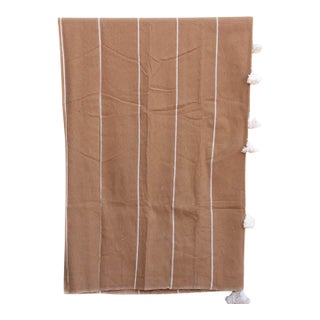 Desert Sand Striped Moroccan Pom Pom Blanket For Sale