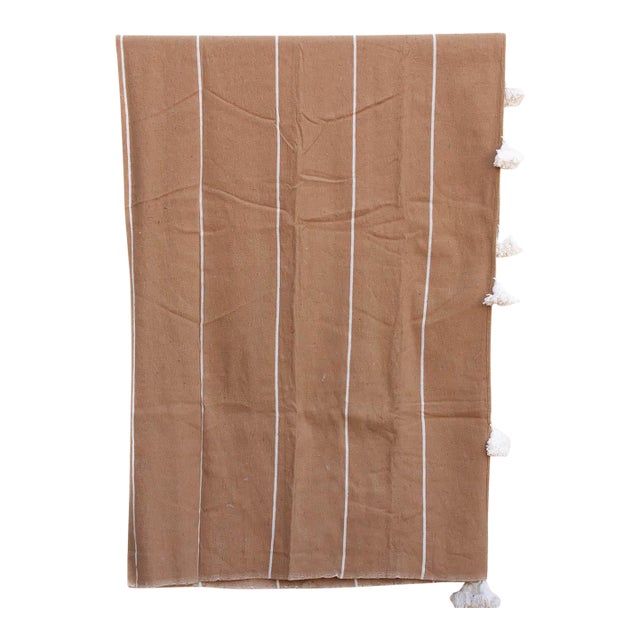 Desert Sand Striped Moroccan Pom Pom Blanket For Sale