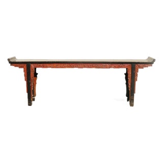 19th Century Antique Chinese Carved Altar Console Table With Everted Ends For Sale
