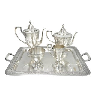 Antique Bernard Rices Sons Antique Edwardian Silver Plated Tea Service, 5 Pc Set For Sale