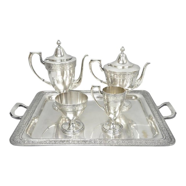 Antique Bernard Rices Sons Antique Edwardian Silver Plated Tea Service, 5 Pc Set For Sale