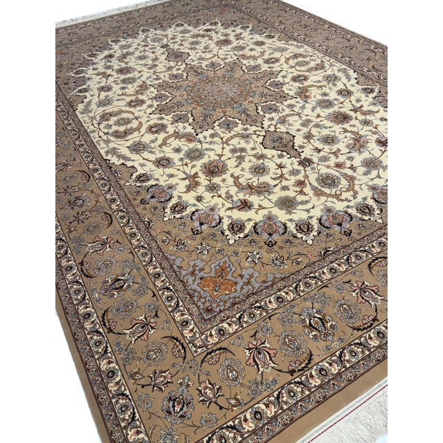 Beige Super Fine Hand Knotted Persian Silk & Wool Isfahan Rug 8'4"x 12' For Sale - Image 8 of 14