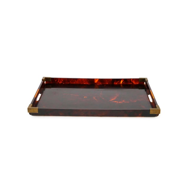 Hollywood Regency Faux Tortoiseshell and Brass Serving Tray attributed to Christian Dior Home Collection, Italy, 1960s For Sale - Image 3 of 8