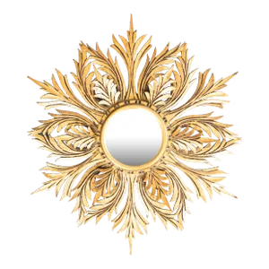 Vintage French Giltwood Snowflake Sunburst Convex Mirror, 1950s
