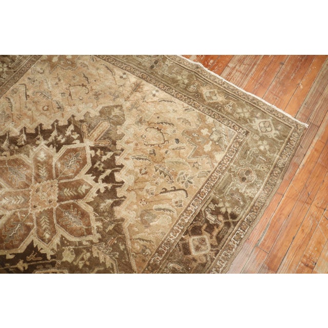 Vintage Zabihi Collection Persian Heriz Brown Gallery Rug For Sale - Image 4 of 12