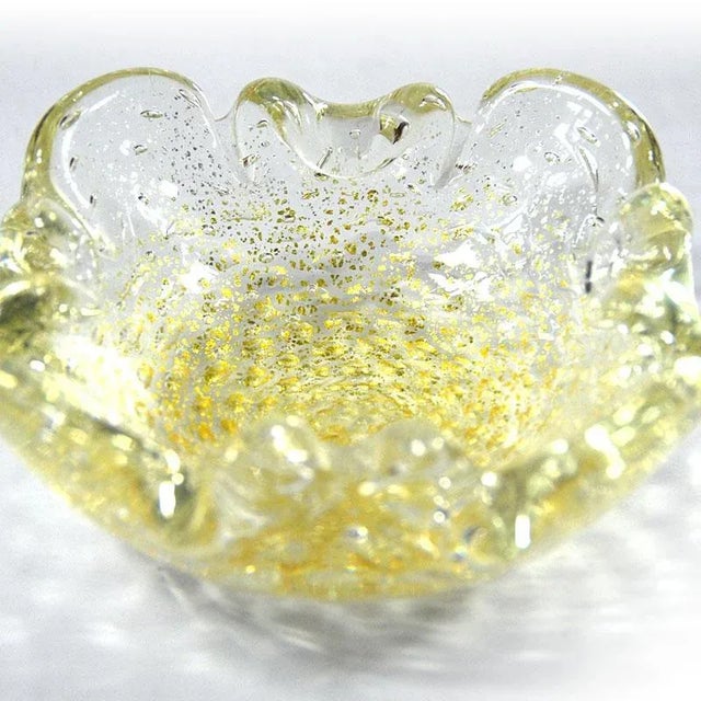 Yellow Mid-Century Italian Decorative Yelow Bullicante Murano Glass Bowl, 1960s For Sale - Image 8 of 10