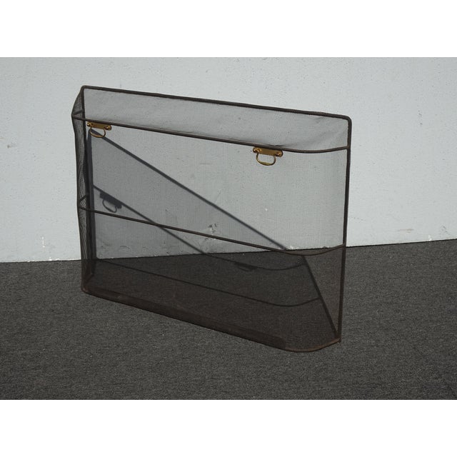 Vintage Black Fireplace Screen W a Curved Back & Brass Handles French Country For Sale - Image 4 of 10