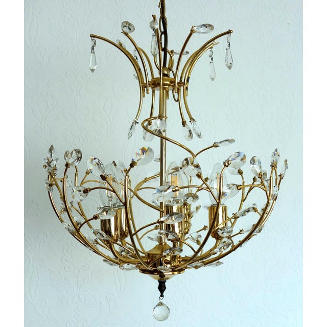 Brass and Lead Crystal 5-Light Chandelier, 1970s For Sale - Image 12 of 12