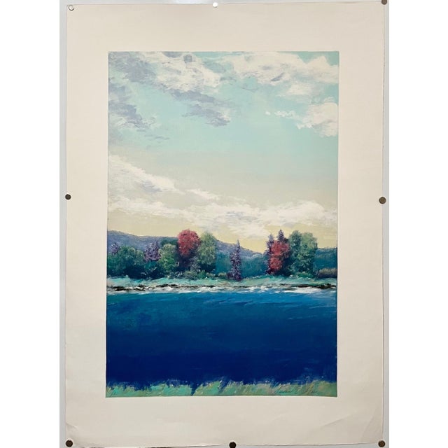Contemporary Susan Hall, Large Monotype Monoprint Print Scenic Lake Landscape Susan Hall Woman Artist, c. 20th century For Sale - Image 3 of 6