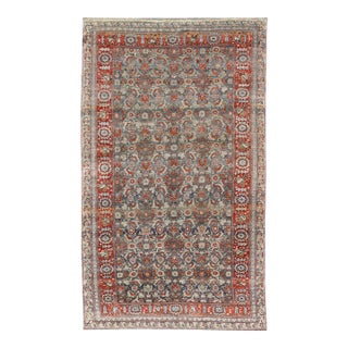 Antique Persian Bidjar Gallery Rug With Blue-Grey Field and Red Herati Design For Sale