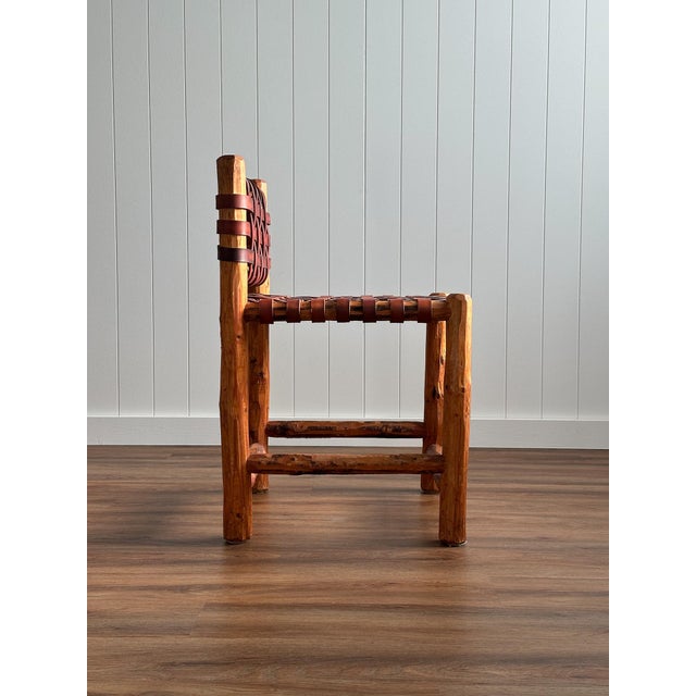 1940s Tuscan Leather Strap & Wood Dining Chairs, Set of 4 For Sale - Image 12 of 17