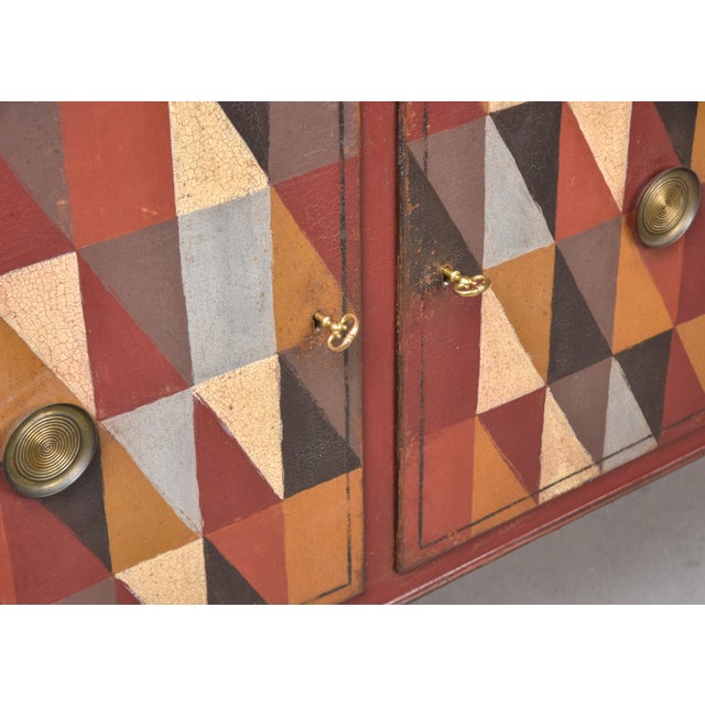 Circa 1940s English Console Cabinet With Original Harlequin Painted Finish For Sale - Image 4 of 12