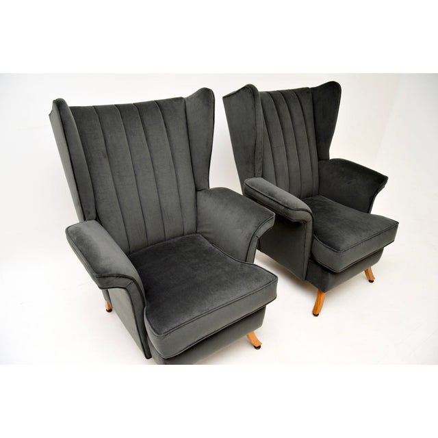 Vintage Italian Velvet Wing Back Armchairs, 1960s, Set of 2 For Sale - Image 6 of 13