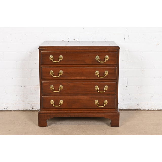 English Ethan Allen Georgian Solid Cherry Wood Four-Drawer Bedside Chest For Sale - Image 3 of 12