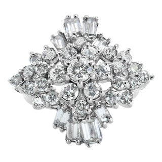 Two Carat Baguette Diamond Cocktail Ring 14k White Gold, Size 7.5 For Sale