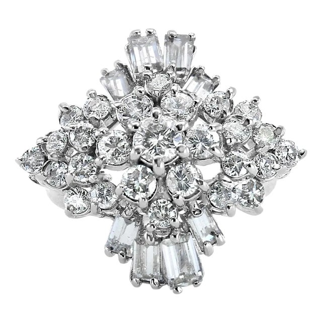 Two Carat Baguette Diamond Cocktail Ring 14k White Gold, Size 7.5 For Sale