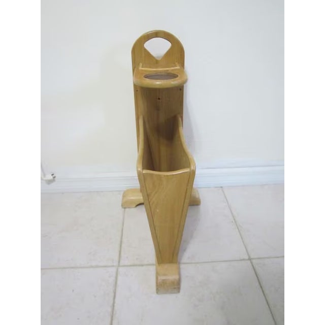 Traditional Vintage Wood Magazine Rack Side End Table With Cup Holder Brown Freestanding For Sale - Image 3 of 7