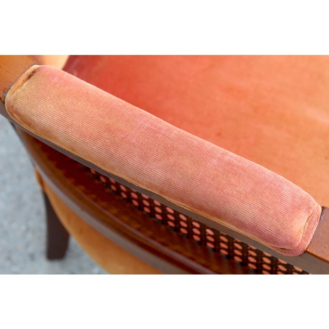 Vintage Tufted Velvet Upholstered Pair of Mid-Century Modern Armchairs With Cane Sides For Sale - Image 15 of 18