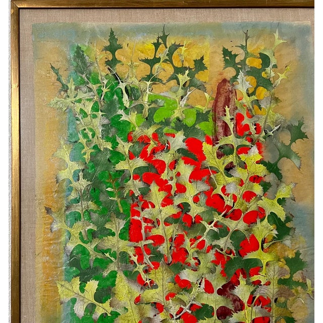 1960s Karl Zerbe, Boston Modernist Painting Floral Foliage Collage German Expressionist Karl Zerbe, 1965 For Sale - Image 5 of 17