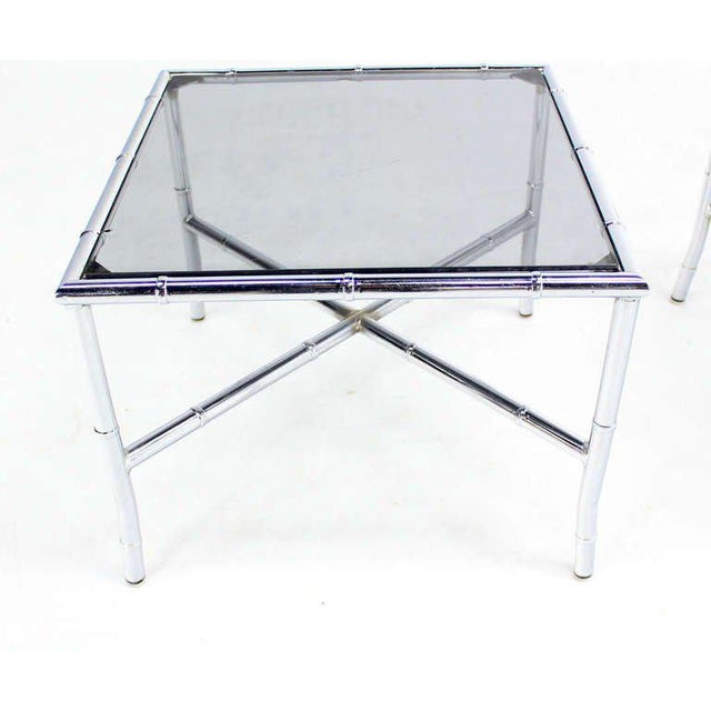 Vintage Mid Century Chrome Faux Bamboo X Base End Tables With