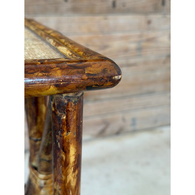 Palecek Vintage Faux Bamboo Rattan Side Table With Grasscloth Top For Sale - Image 4 of 12