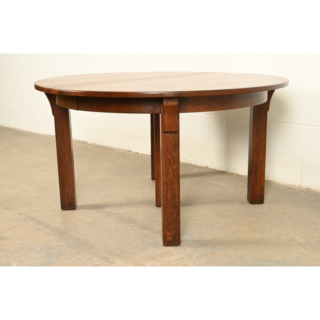 Charles Limbert Limbert Antique Mission Oak Arts & Crafts Five-Leg Extension Dining Table, Newly Refinished For Sale - Image 4 of 15