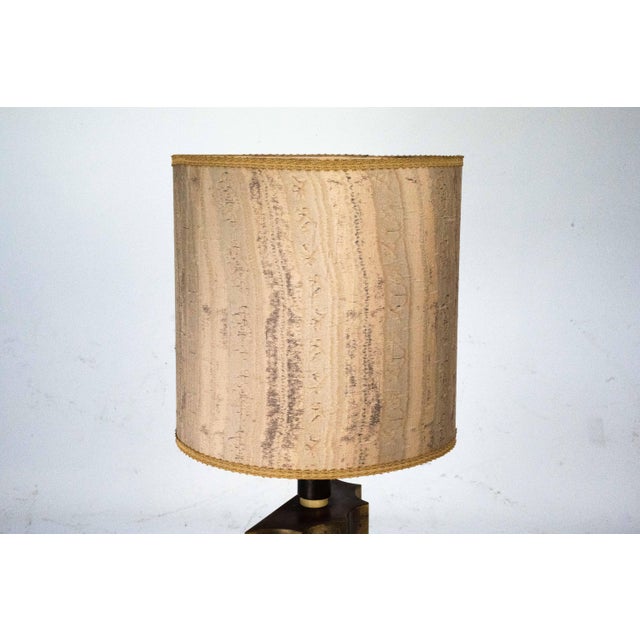 Vintage Brass Table Lamp with Fabric Shade, Italy, 1970s For Sale - Image 6 of 12